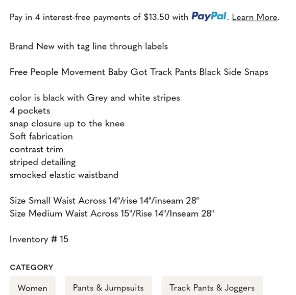 Free People Movement Baby Got Track Pants Black Side Snaps - Picture 10 of 10